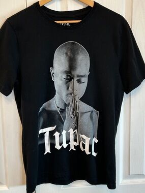 Bravado Tupac Black Graphic Tee White Contrast Men’s M EUC